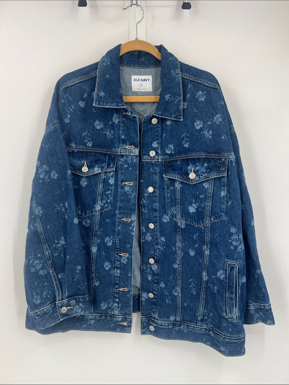 Dark Blue Floral Denim Jacket XL - Picture 6 of 8